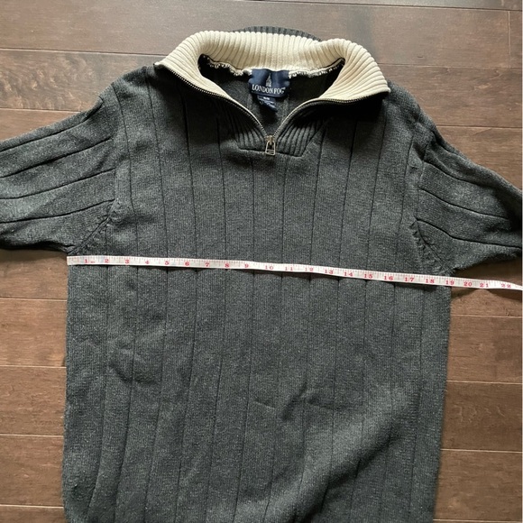 London Fog Navy Blue Zip Collar Sweater Men’s Medium 100% Cotton - Picture 5 of 8
